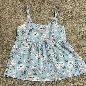 ROMWE Blue and Pink Floral Tank Top